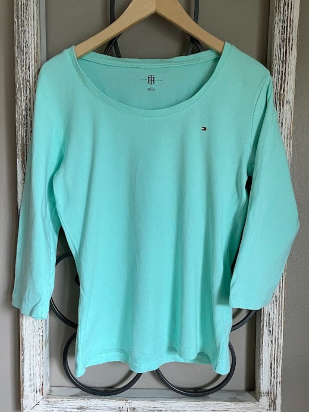Tommy Hilfiger Mint Green Women's 3/4 Sleeve Business/Casual Shirt Large